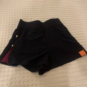 PE Nation side zip shorts, high waist with thick waistband
